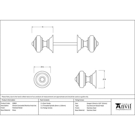 From The Anvil Door Furniture Polished Nickel / Mortice Knobs From The Anvil - Polished Nickel Elmore Concealed Mortice Knob Set