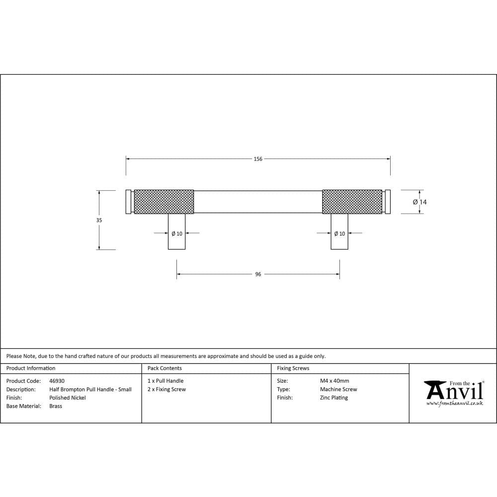 From The Anvil Cabinet Hardware Polished Nickel / Cabinet Pull Handles / Small From The Anvil - Polished Nickel Half Brompton Pull Handle - Small