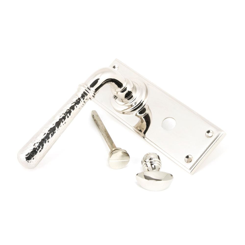 From The Anvil Door Furniture Polished Nickel / Bathroom Lock Handles From The Anvil - Polished Nickel Hammered Newbury Lever Bathroom Set