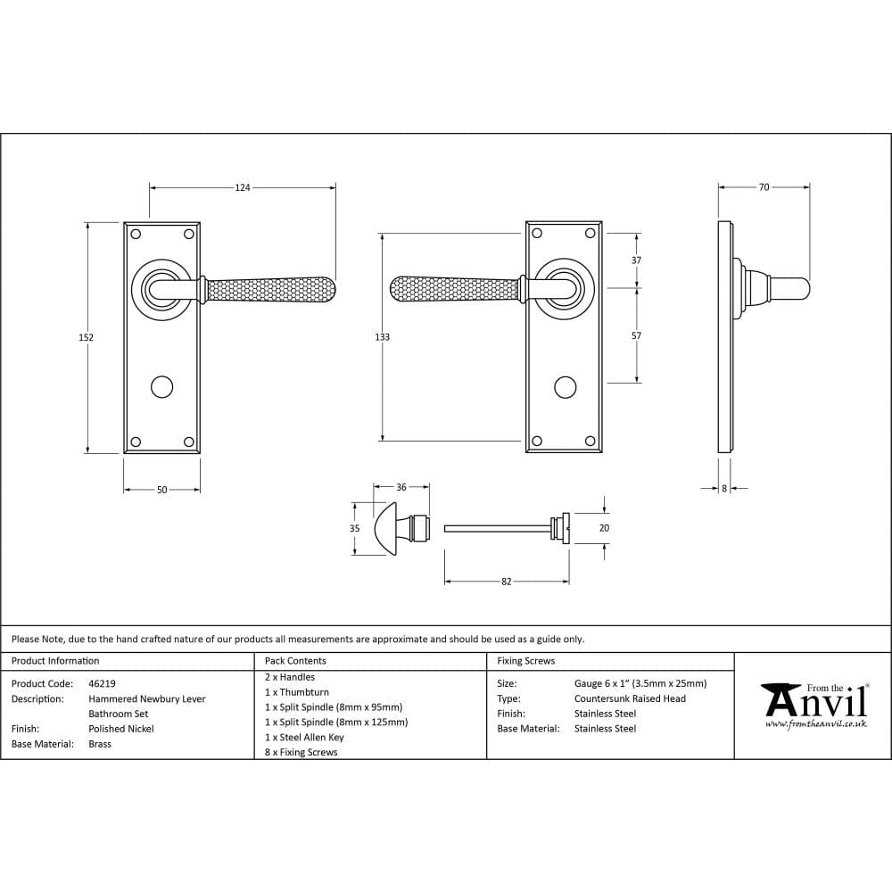 From The Anvil Door Furniture Polished Nickel / Bathroom Lock Handles From The Anvil - Polished Nickel Hammered Newbury Lever Bathroom Set