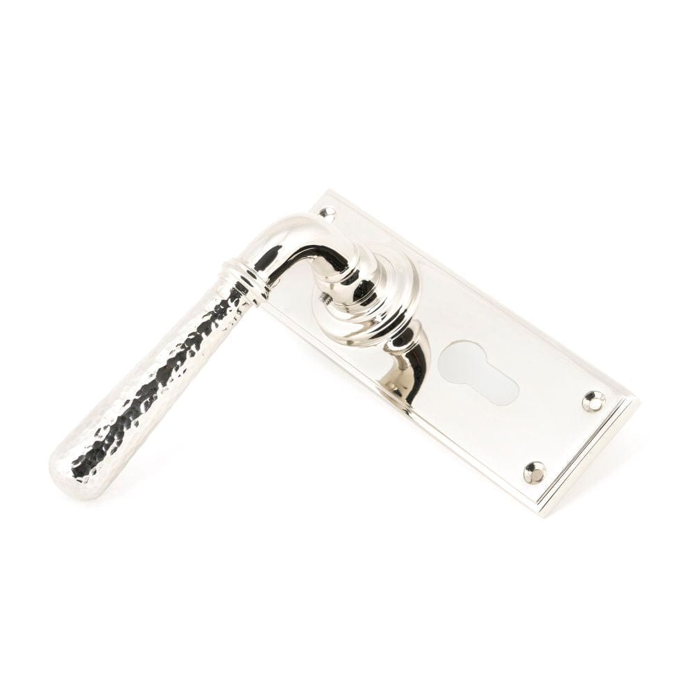 From The Anvil Door Furniture Polished Nickel / Euro Profile Lock Handles From The Anvil - Polished Nickel Hammered Newbury Lever Euro Lock Set