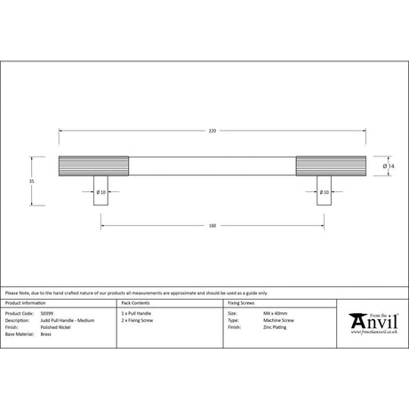From The Anvil Cabinet Hardware Polished Nickel / Cabinet Pull Handles / Medium From The Anvil - Polished Nickel Judd Pull Handle - Medium