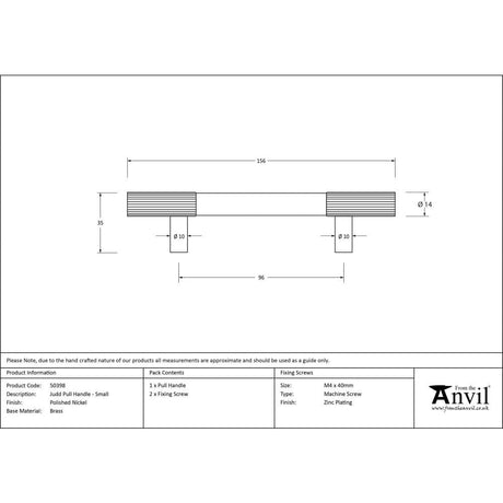 From The Anvil Cabinet Hardware Polished Nickel / Cabinet Pull Handles / Small From The Anvil - Polished Nickel Judd Pull Handle - Small