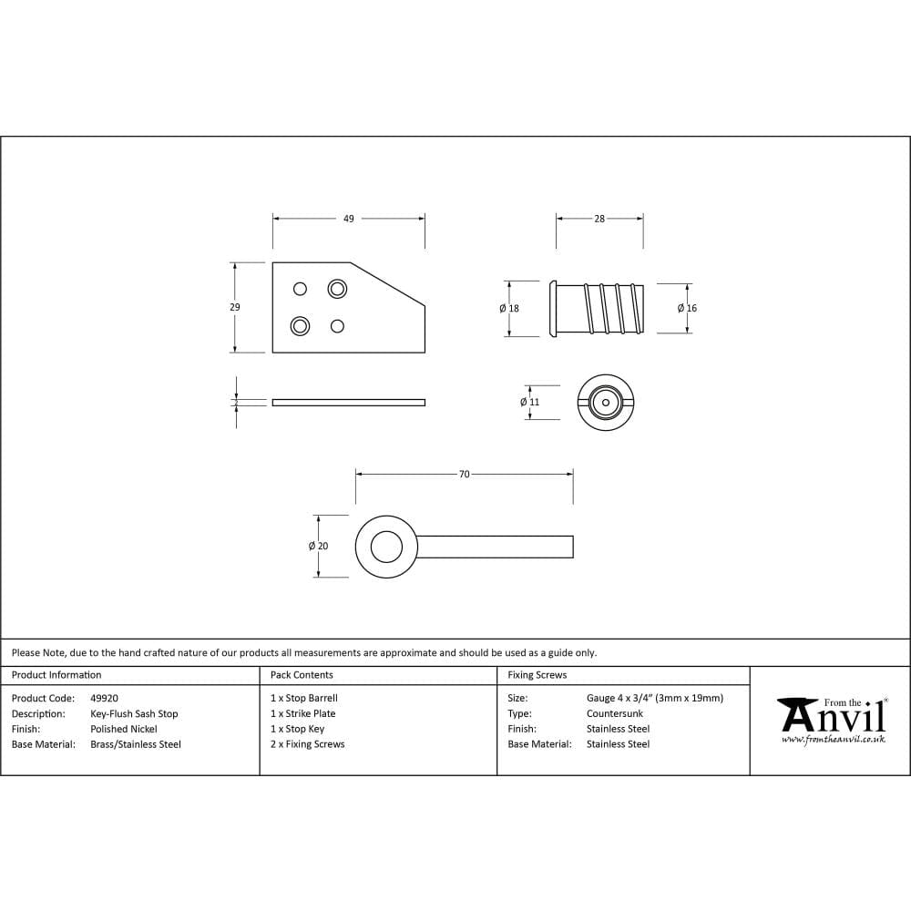 From The Anvil Window Furniture Polished Nickel / Locking Sash Stops From The Anvil - Polished Nickel Key-Flush Sash Stop