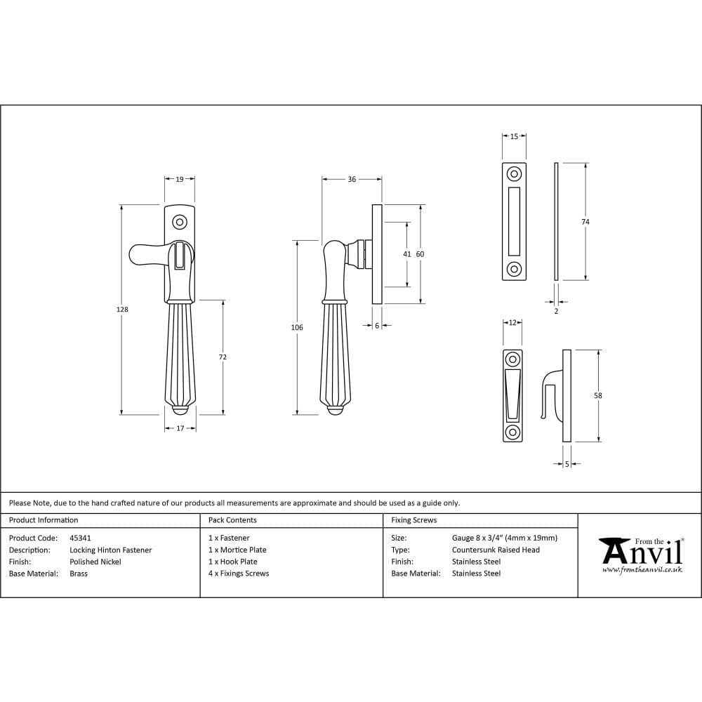 From The Anvil Window Furniture Polished Nickel / Yes / Mortice & Hook Place From The Anvil - Polished Nickel Locking Hinton Fastener