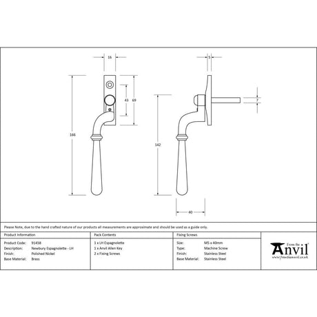 From The Anvil Window Furniture Polished Nickel / Left Hand / Yes From The Anvil - Polished Nickel Newbury Espag - LH