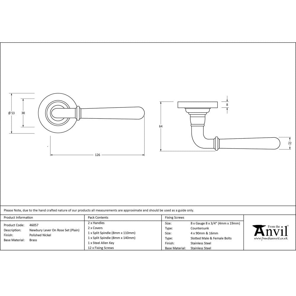 From The Anvil Door Furniture Polished Nickel / Round Rose From The Anvil - Polished Nickel Newbury Lever on Rose Set (Plain)