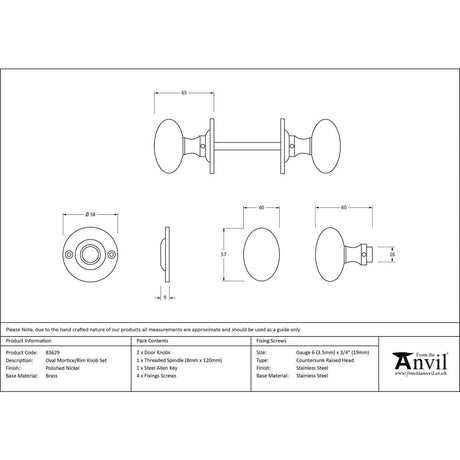 From The Anvil Door Furniture Polished Nickel / Mortice/Rim Knobs From The Anvil - Polished Nickel Oval Mortice/Rim Knob Set