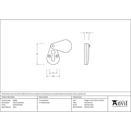 From The Anvil Door Furniture Polished Nickel / Mortice Key Profile Escutcheons From The Anvil - Polished Nickel Plain Escutcheon