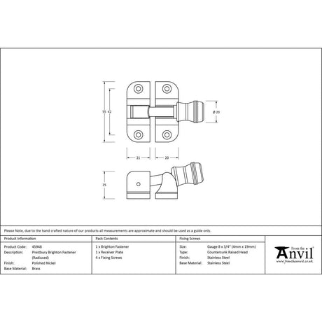 From The Anvil Window Furniture Polished Nickel / Sash Window Brighton Fasteners / Yes From The Anvil - Polished Nickel Prestbury Brighton Fastener (Radiused)