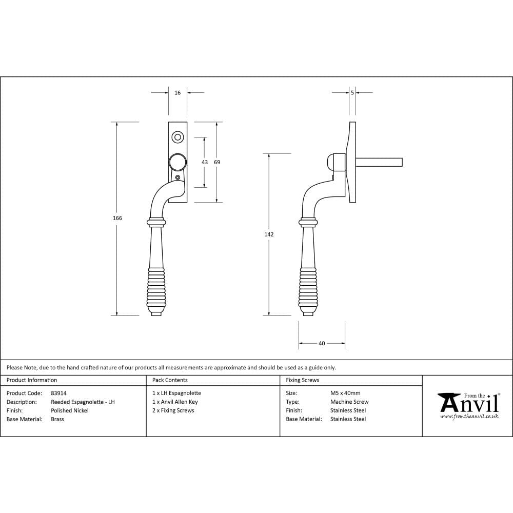 From The Anvil Window Furniture Polished Nickel / Left Hand / Yes From The Anvil - Polished Nickel Reeded Espag - LH