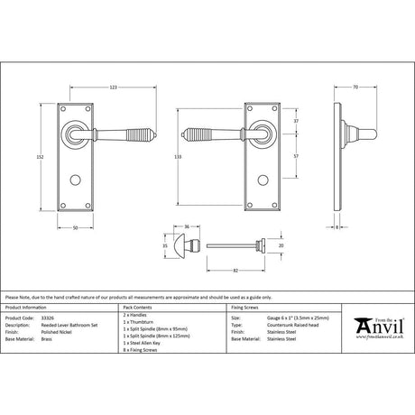 From The Anvil Door Furniture Polished Nickel / Bathroom Lock Handles From The Anvil - Polished Nickel Reeded Lever Bathroom Set