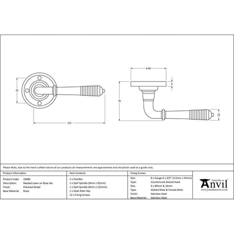 From The Anvil Door Furniture Polished Nickel / Round Rose From The Anvil - Polished Nickel Reeded Lever on Rose Set