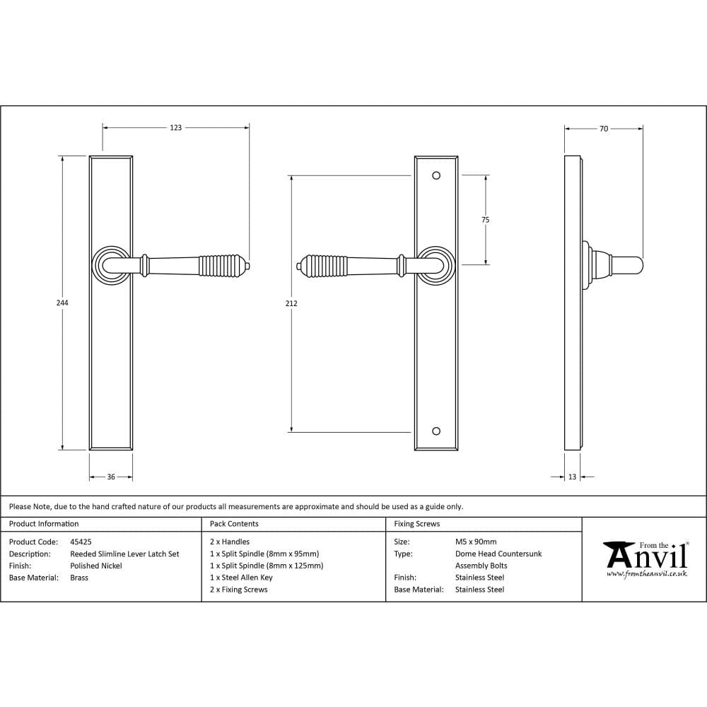 From The Anvil Door Furniture Polished Nickel / Multi Point Latch Set From The Anvil - Polished Nickel Reeded Slimline Lever Espag. Latch Set