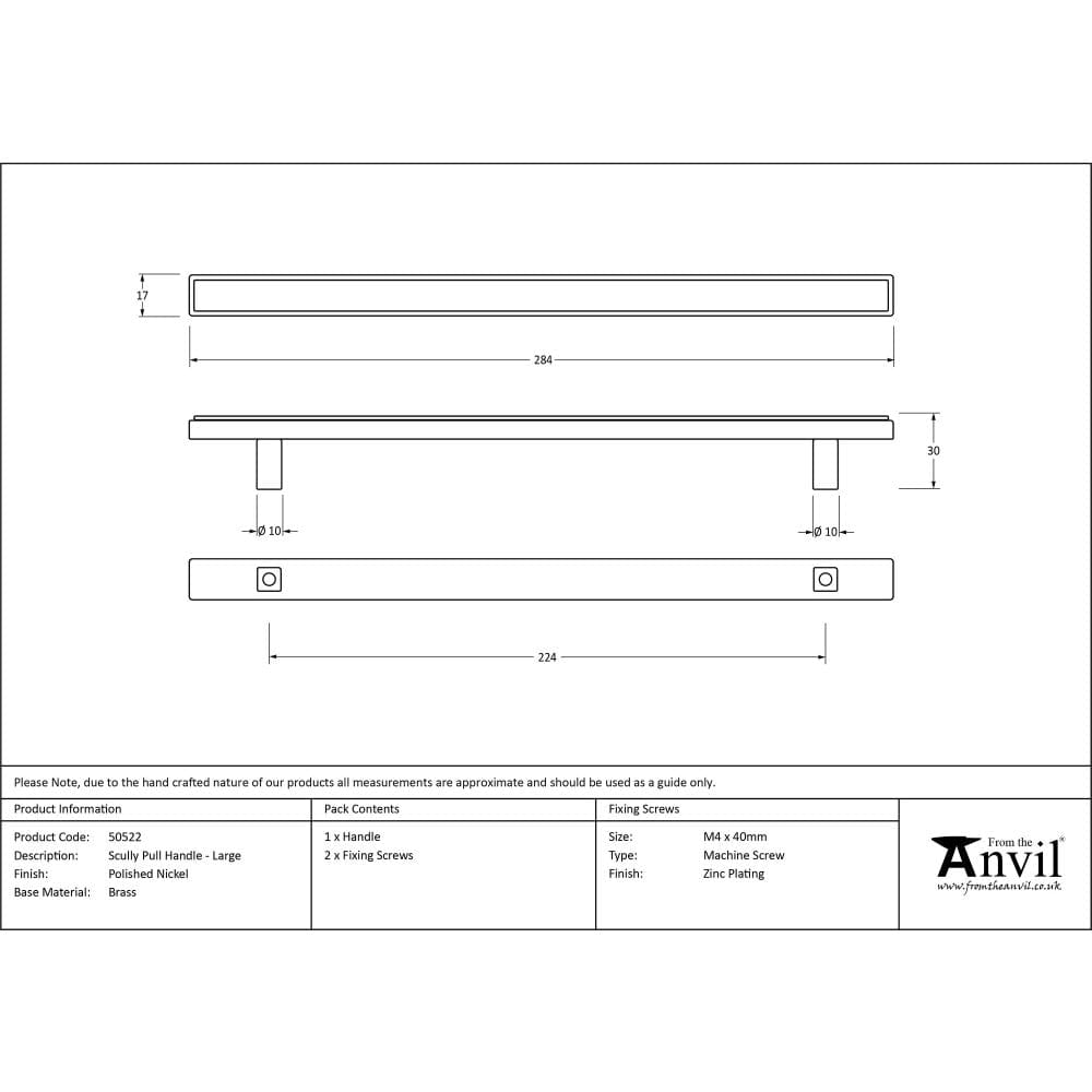 From The Anvil Cabinet Hardware Polished Nickel / Cabinet Pull Handles / Large From The Anvil - Polished Nickel Scully Pull Handle - Large
