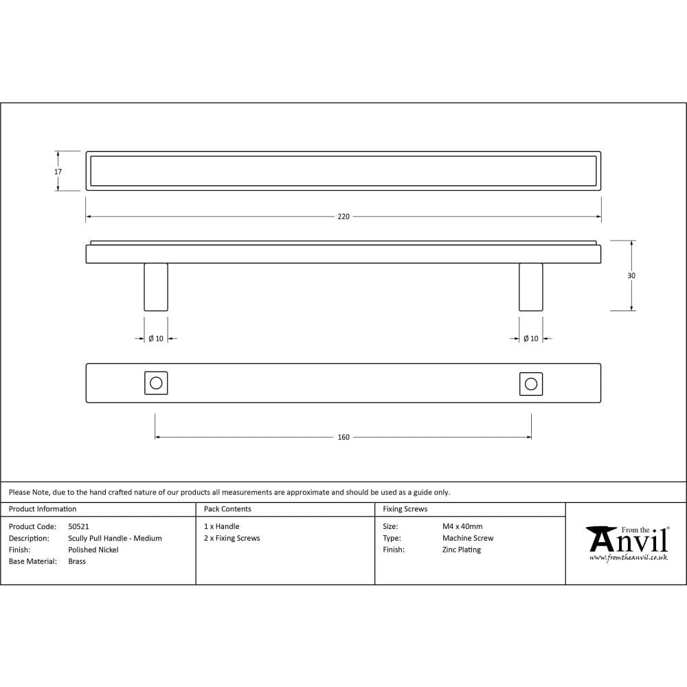 From The Anvil Cabinet Hardware Polished Nickel / Cabinet Pull Handles / Medium From The Anvil - Polished Nickel Scully Pull Handle - Medium