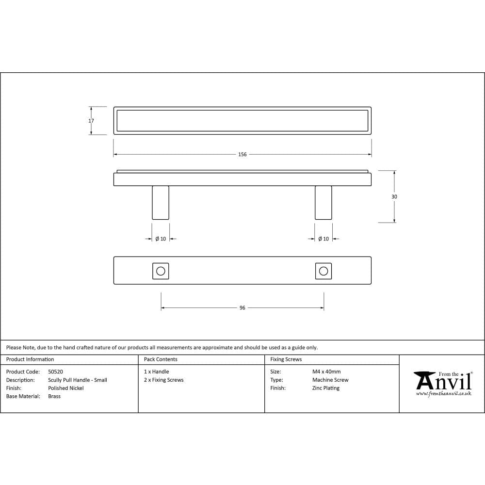 From The Anvil Cabinet Hardware Polished Nickel / Cabinet Pull Handles / Small From The Anvil - Polished Nickel Scully Pull Handle - Small