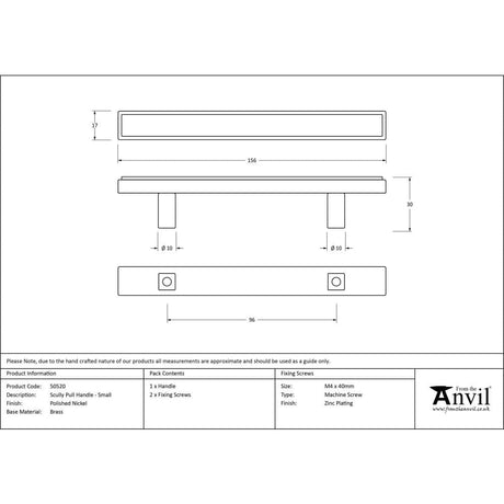 From The Anvil Cabinet Hardware Polished Nickel / Cabinet Pull Handles / Small From The Anvil - Polished Nickel Scully Pull Handle - Small