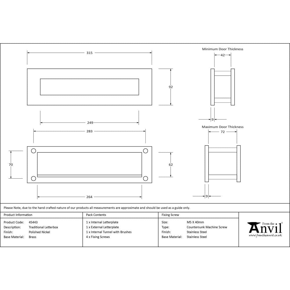 From The Anvil Door Furniture Polished Nickel / Sleeved Letterbox / 315 x 92mm From The Anvil - Polished Nickel Traditional Letterbox