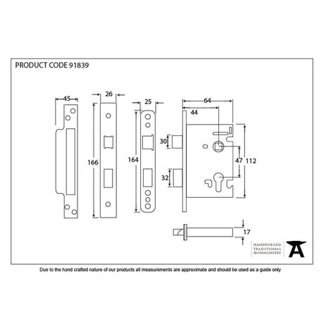 From The Anvil Locks & Latches PVD Brass / Euro Profile Sashlocks / 2.5" / 65mm From The Anvil - PVD 2.5" Euro Profile Sash Lock