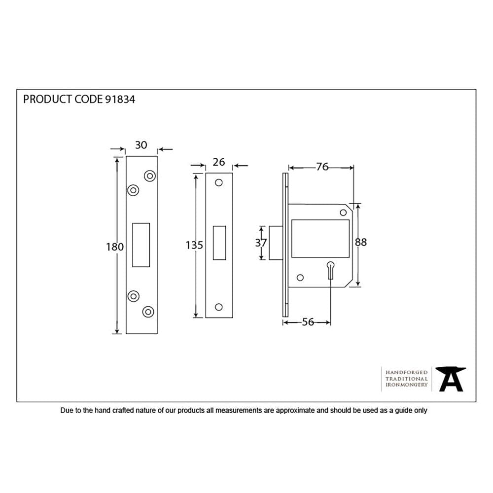 From The Anvil Locks & Latches PVD Brass / 5 Lever Deadlocks / 3" / 76mm From The Anvil - PVD 3" 5 Lever BS Deadlock KA
