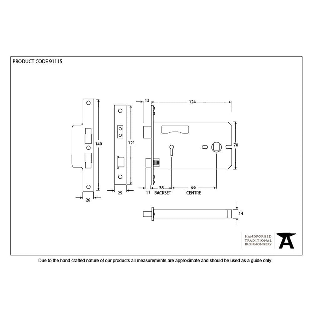 From The Anvil Locks & Latches PVD Brass / Horizontal Locks / 5" / 127mm From The Anvil - PVD 5" Horizontal 3 Lever Sash Lock