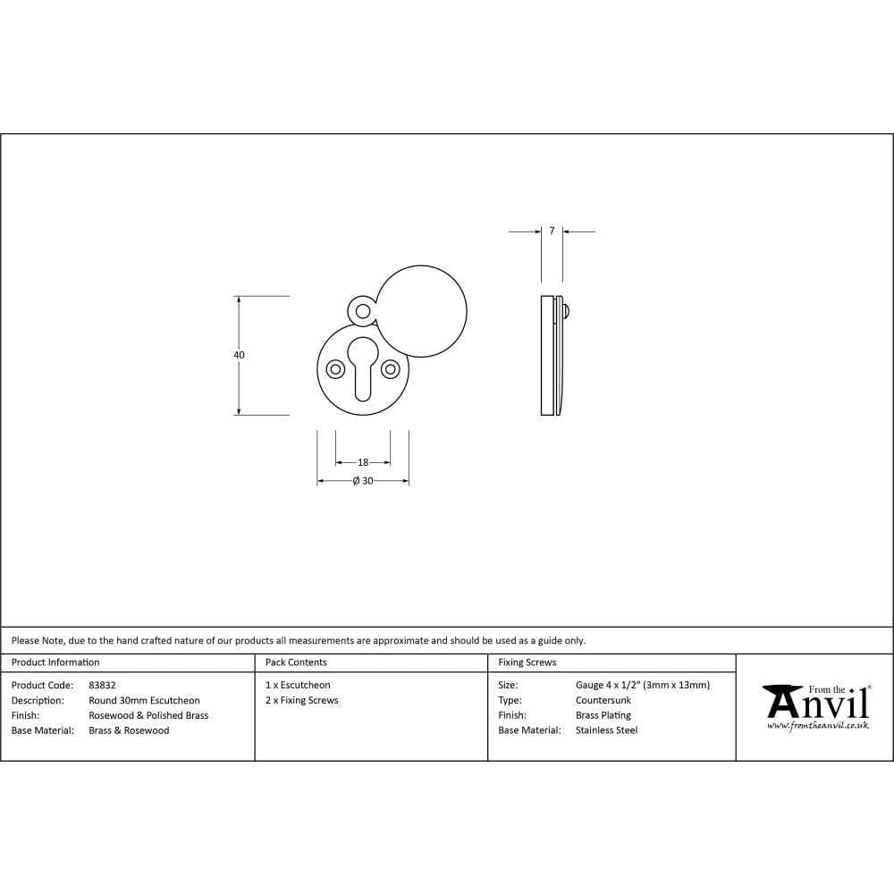 From The Anvil Door Furniture Rosewood / Mortice Key Profile Escutcheons From The Anvil - Rosewood 30mm Round Escutcheon