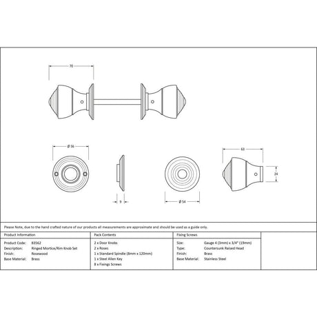From The Anvil Door Furniture Rosewood / Mortice/Rim Knobs From The Anvil - Rosewood Ringed Mortice/Rim Knob Set