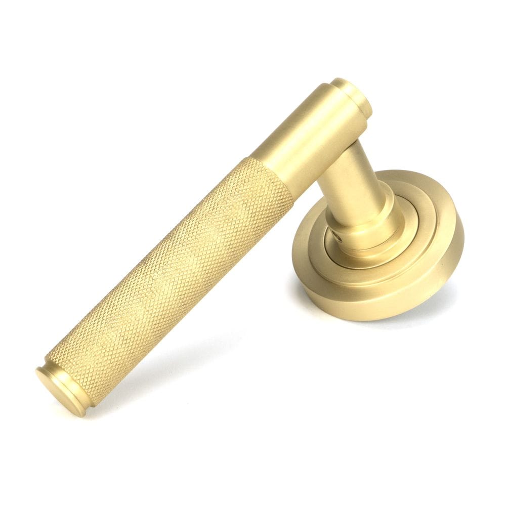 From The Anvil Door Furniture Satin Brass / Round Rose From The Anvil - Satin Brass Brompton Lever on Rose Set (Art Deco) - Unsprung
