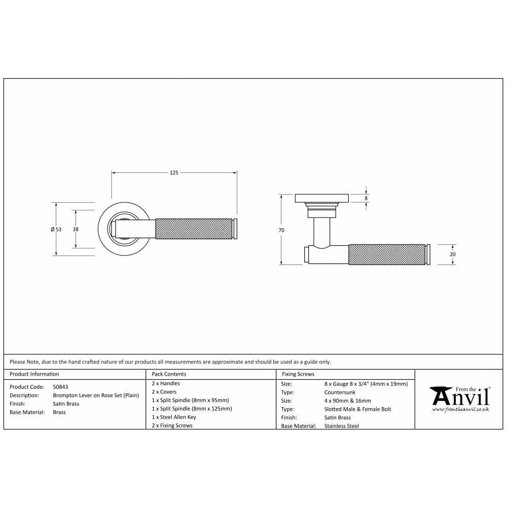 From The Anvil Door Furniture Satin Brass / Round Rose From The Anvil - Satin Brass Brompton Lever on Rose Set (Plain)