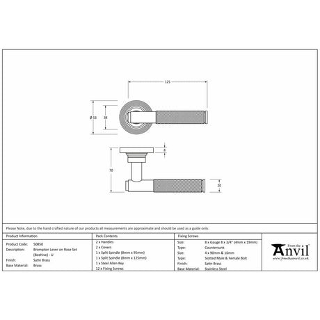 From The Anvil Door Furniture Satin Brass / Square Rose From The Anvil - Satin Brass Brompton Lever on Rose Set (Square) - Unsprung