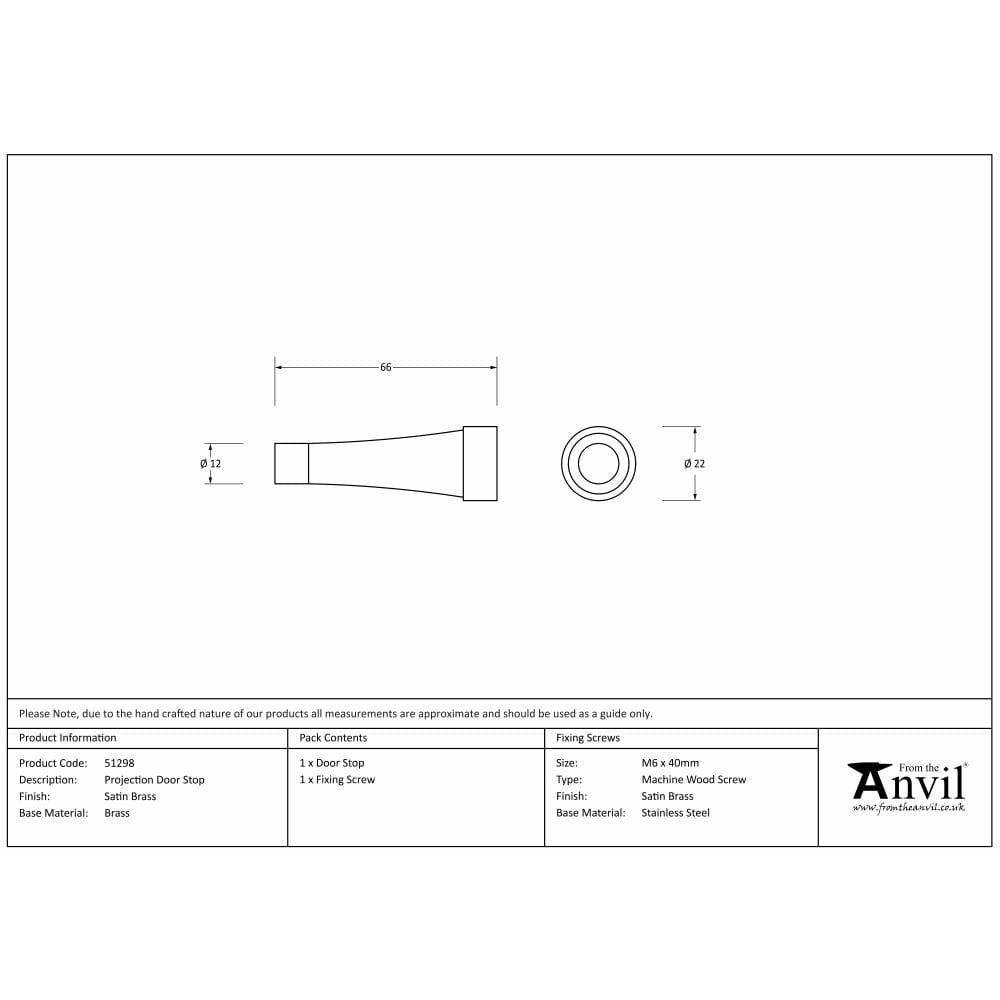 From The Anvil Door Furniture Satin Brass / Projection Door Stop From The Anvil - Satin Brass Projection Door Stop