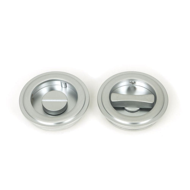 From The Anvil Door Furniture Satin Chrome / Round Flush Pull (Privacy) / Round From The Anvil - Satin Chrome 60mm Art Deco Round Pull - Privacy Set