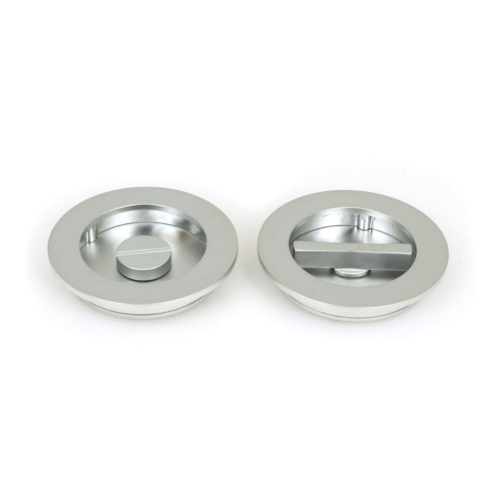 From The Anvil Door Furniture Satin Chrome / Round Flush Pull (Privacy) / Round From The Anvil - Satin Chrome 75mm Plain Round Pull - Privacy Set