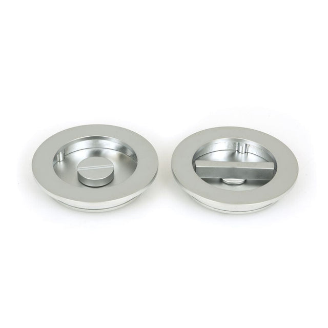 From The Anvil Door Furniture Satin Chrome / Round Flush Pull (Privacy) / Round From The Anvil - Satin Chrome 75mm Plain Round Pull - Privacy Set