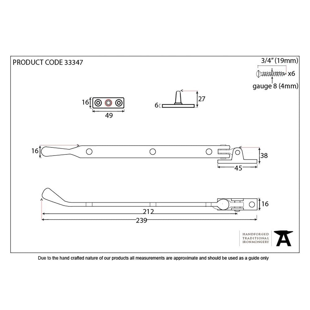 From The Anvil Window Furniture Satin Chrome / 8"/200mm From The Anvil - Satin Chrome 8" Peardrop Stay