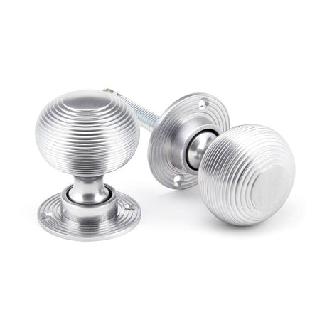 From The Anvil Door Furniture Satin Chrome / Mortice/Rim Knobs From The Anvil - Satin Chrome Heavy Beehive Mortice/Rim Knob Set