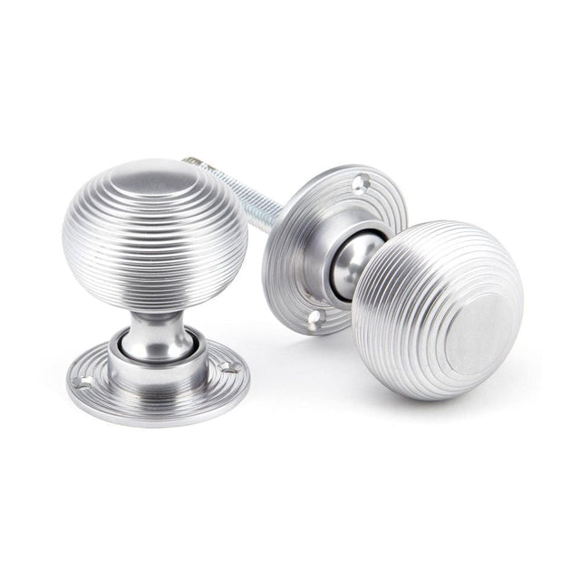 From The Anvil Door Furniture Satin Chrome / Mortice/Rim Knobs From The Anvil - Satin Chrome Heavy Beehive Mortice/Rim Knob Set