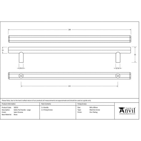 From The Anvil Cabinet Hardware Satin Chrome / Cabinet Pull Handles / Large From The Anvil - Satin Chrome Kahlo Pull Handle - Large