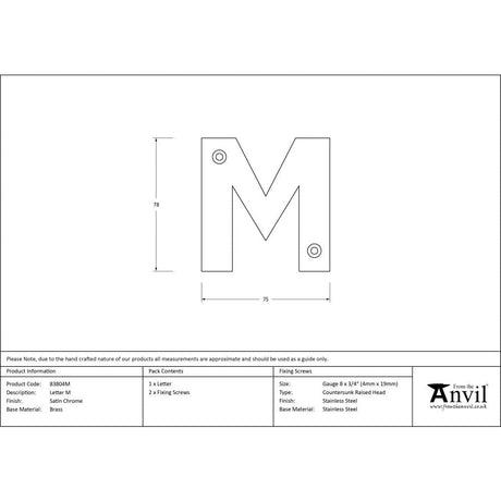From The Anvil Door Furniture Satin Chrome / Letters / M From The Anvil - Satin Chrome Letter M