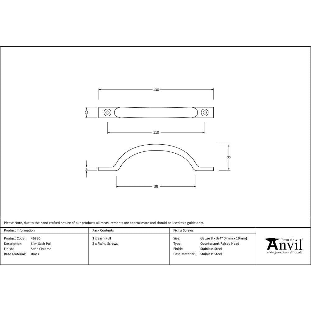 From The Anvil Window Furniture Satin Chrome / Sash Window Lifts From The Anvil - Satin Chrome Slim Sash Pull