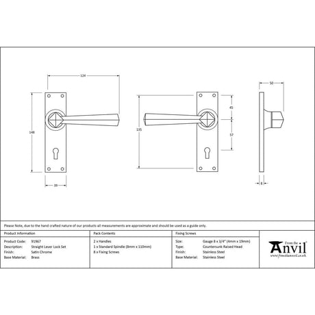 From The Anvil Door Furniture Satin Chrome / Std. Lock Handles From The Anvil - Satin Chrome Straight Lever Lock Set
