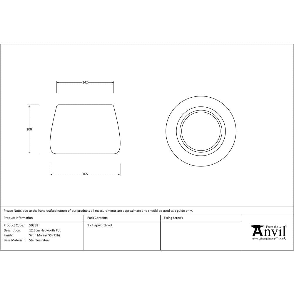 From The Anvil Home & Garden Satin Marine SS (316) / Plant Pots / 12.5cm From The Anvil - Satin Marine SS (316) 12.5cm Hepworth Pot