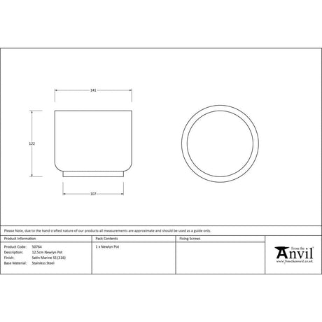 From The Anvil Home & Garden Satin Marine SS (316) / Plant Pots / 12.5cm From The Anvil - Satin Marine SS (316) 12.5cm Newlyn Pot