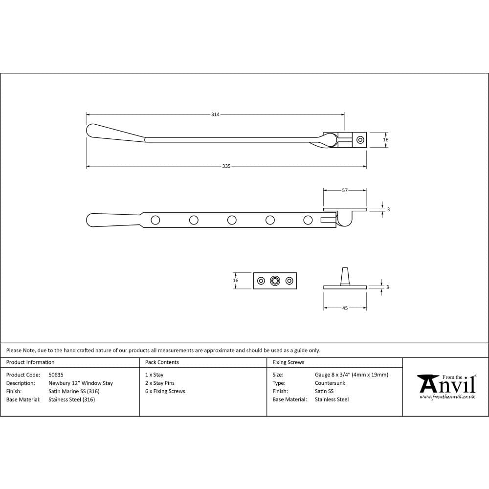 From The Anvil Window Furniture Satin Marine SS (316) / 12"/300mm From The Anvil - Satin Marine SS (316) 12" Newbury Stay