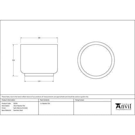 From The Anvil Home & Garden Satin Marine SS (316) / Plant Pots / 16cm From The Anvil - Satin Marine SS (316) 16cm Newlyn Pot