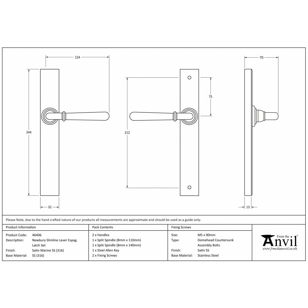 From The Anvil Door Furniture Satin Marine SS (316) / Multi Point Latch Set From The Anvil - Satin Marine SS (316) Newbury Slimline Lever Espag. Latch Set