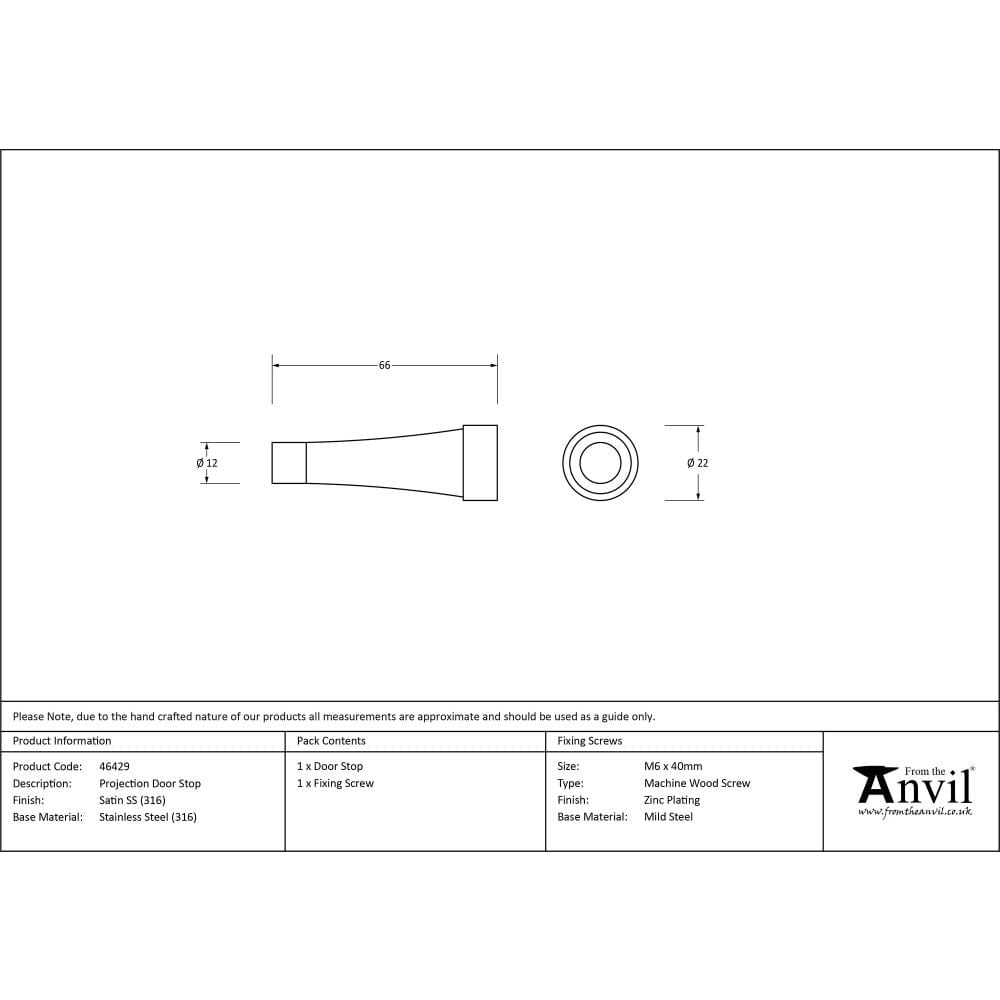 From The Anvil Door Furniture Satin Marine SS (316) / Projection Door Stop From The Anvil - Satin Marine SS (316) Projection Door Stop