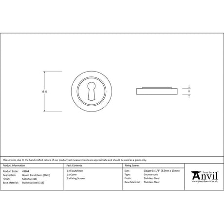 From The Anvil Door Furniture Satin Marine SS (316) / Mortice Key Profile Escutcheons From The Anvil - Satin Marine SS (316) Round Escutcheon (Plain)