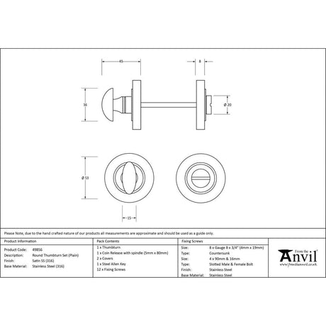 From The Anvil Door Furniture Satin Marine SS (316) / No From The Anvil - Satin Marine SS (316) Round Thumbturn Set (Plain)